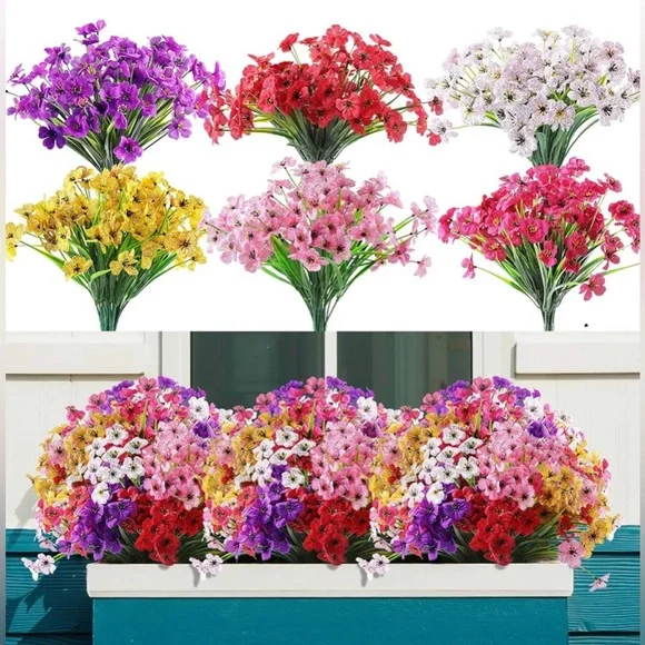 🌸NEW 24 Bundles Artificial Flowers for Outdoor,No Fade Fake Plastic Multicolor - Picture 8 of 8